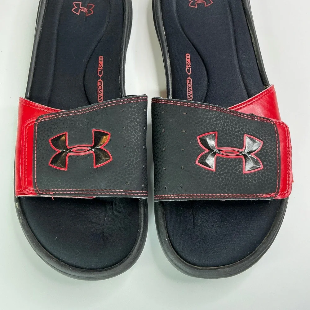 Under Armour Black Red Ignite Slides Mens 10 Adjustable 4D Foam 1235584-004